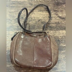 Woolrich Brown Leather Shoulder Bag with Distressed Texture